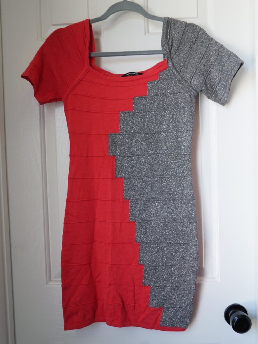 WOW Couture Red and Silver Bandage Glittery Party Club Dress Large